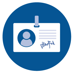 Simple illustration of a student badge with a profile photo and signature