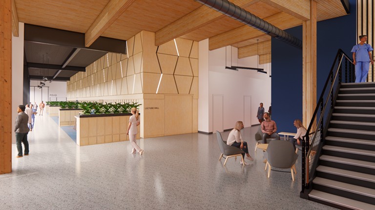 Rendering of an interior space in the upcoming COM building