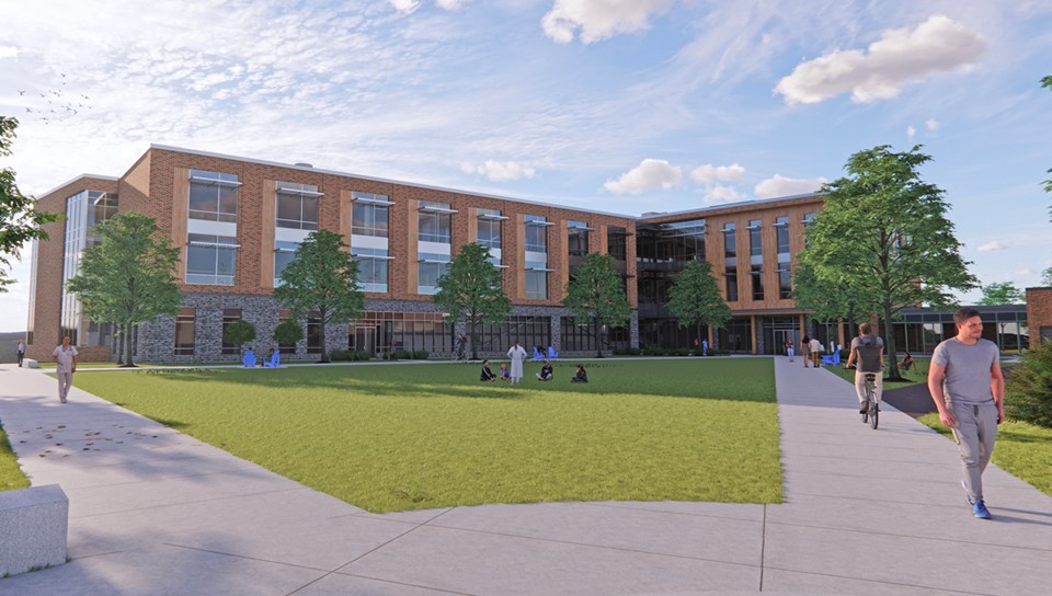 Exterior CGI rendering of the upcoming COM building