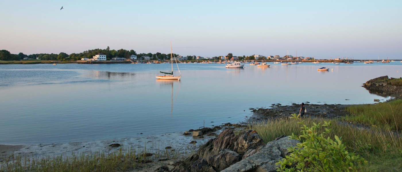 A view of a boat in the ocean off the Biddeford Campus