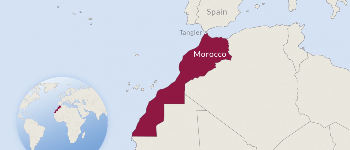 Map of western Africa with Morocco highlighted in red
