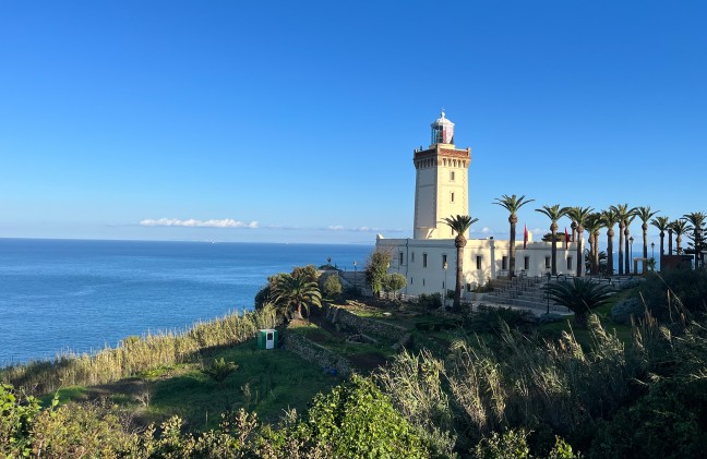 A view of a tower on the ocean in Morocco